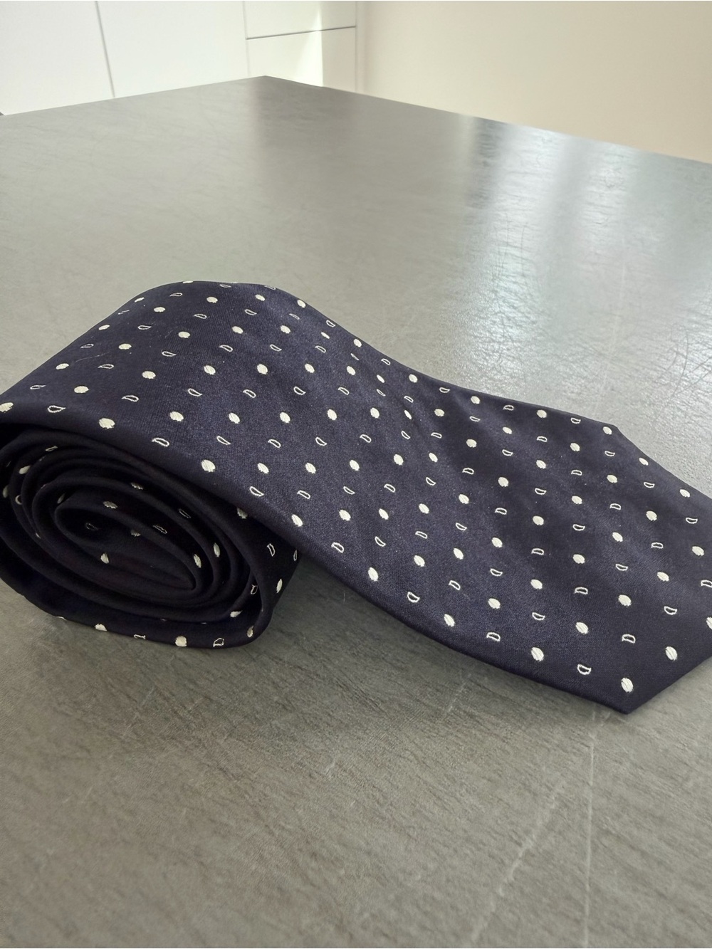 Etro Navy Tie with White Dot Pattern